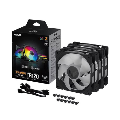 64e Asus TUF Gaming TR120 ARGB Triple Pack Computer Case Cooler - Image 1
